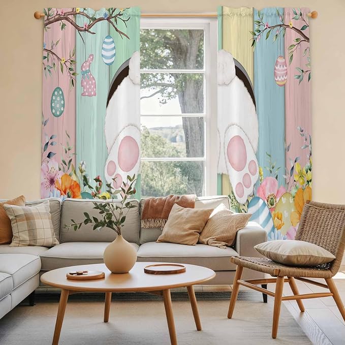 Easter Window Curtains 72 Inch Long 2 Panel Set, Rod Pocket Long Curtains & - Image 3