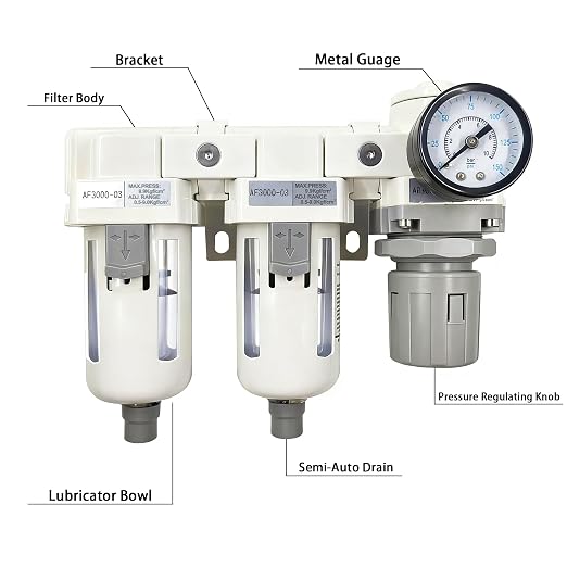 XingNEeng 3/8" NPT Compressed Air Filter Regulator Lubricator Combo, Water/Oil - Image 2