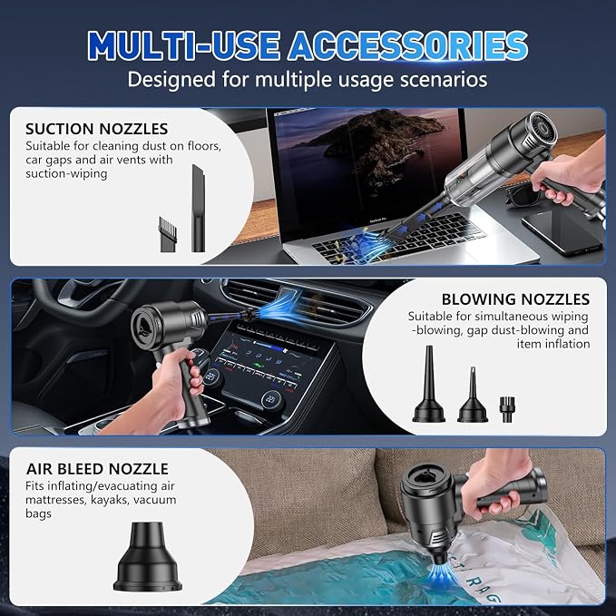 KMM Handheld Car Vacuum Cleaner, 10000PA Vacuum Cleaner & Air Duster, 120W High - Image 5