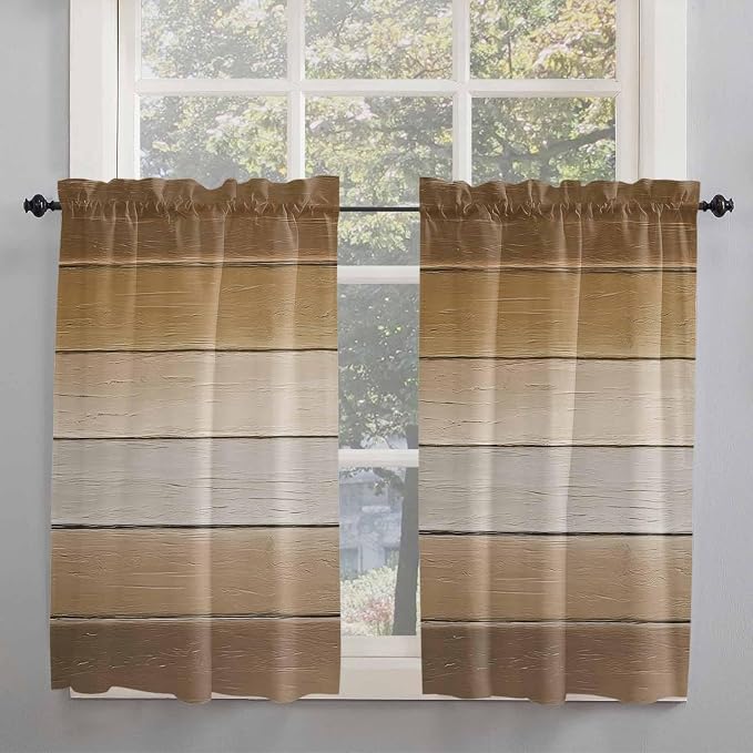 Vintage Brown Gradient Wood Grain Window Valance Curtains, Farmhouse Wood Barn by IDOWMAT