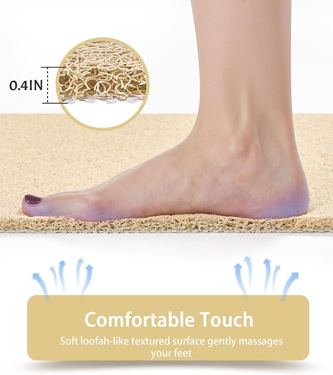 Non Slip Shower Mats for Inside Shower, 17x30 Inch, Anti-Slip Bathtub Mats for Bathroom, Foot Scrubber Loofah Bath Mats for Shower, Quick Drying Shower Stall Mats for Wet Areas (Beige)
