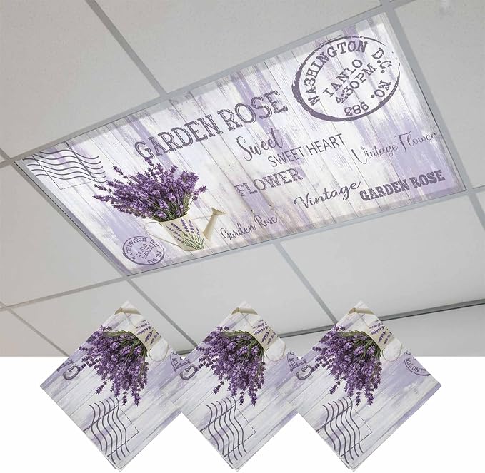 Fluorescent Light Covers for Ceiling Lights Lavender Flower Magnetic Light by Home+L6
