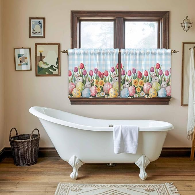 Easter Kitchen Tier Curtains 24 Inch Long 2 Panel Set, Rod Pocket Cafe Small - Image 5