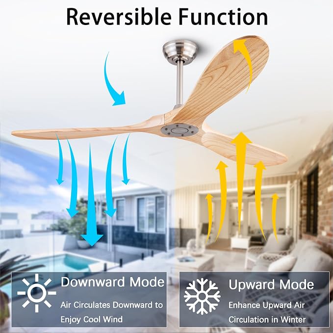 QUTWOB 60" Wood Ceiling Fan No Lights - Image 5