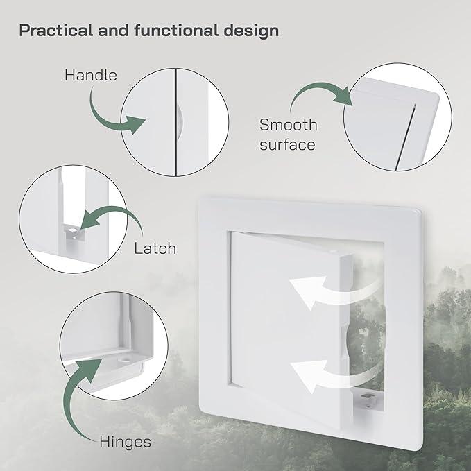 Vent Systems White ABS Plastic - Access Panel 4 x 4 Inch - Pack of 2 - Access Door for Drywall, Wall and Ceiling Electrical and Plumbing Service Wall Hole Cover - Exterior Dimensions 5.3x5.3 Inch