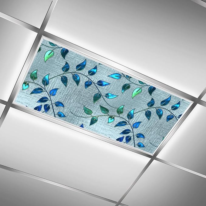 2 Pack Fluorescent Light Covers 4 X 2 Feet Blue Leaves Magnetic Light Cover - Image 2