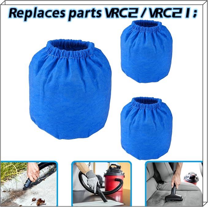 3 Pack VRC2 Cloth Filter for Vacmaster 1.5 to 3.2 Gallon Wet/Dry Vacuums - Image 7
