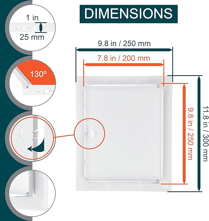 8" x 10" White Metal Access Door. Shaft Door Panel for Plumbing, Electricity, Heating, Alarm. Bathroom Access Hole Cover