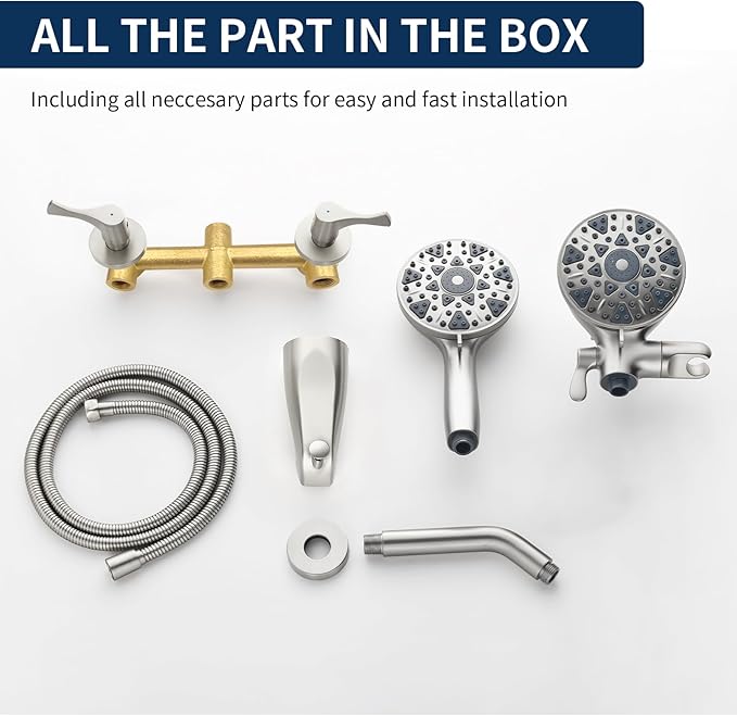 2 Handle Shower Faucet Set with Tub Spout Bathtub Shower Faucet Combo Set Shower System Complete Tub and Shower Trim Kit Brushed Nickel Wall Mounted Two Handles Shower Fixtures