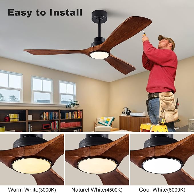 QUTWOB 52" Wood Ceiling Fan - Image 4