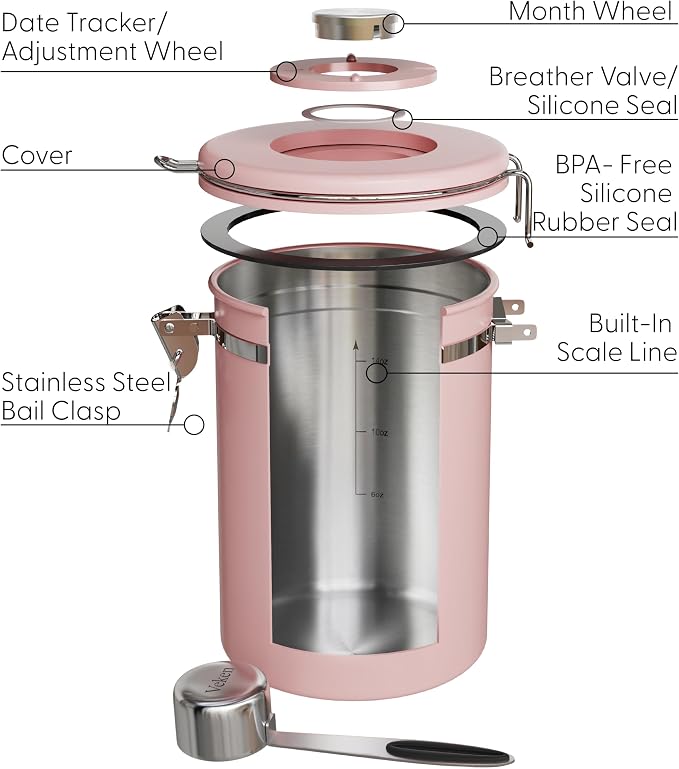 Veken Coffee Canister with Window, Airtight Stainless Steel Kitchen Food - Image 6