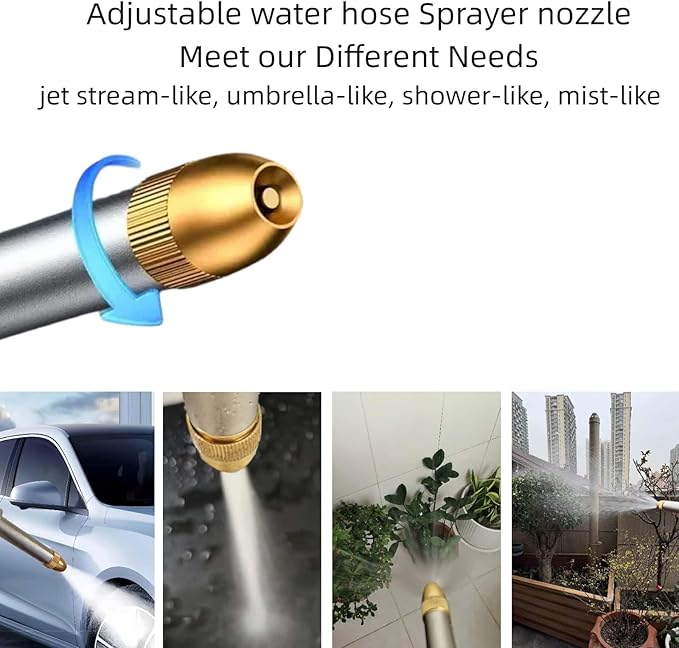 Upgrade Garden Hose Nozzle Sprayer, Adjustable High Pressure Water Hose Nozzle, Metal Hose Attachment for Car Washing, Cleaning, Watering Plants, Showering Pets
