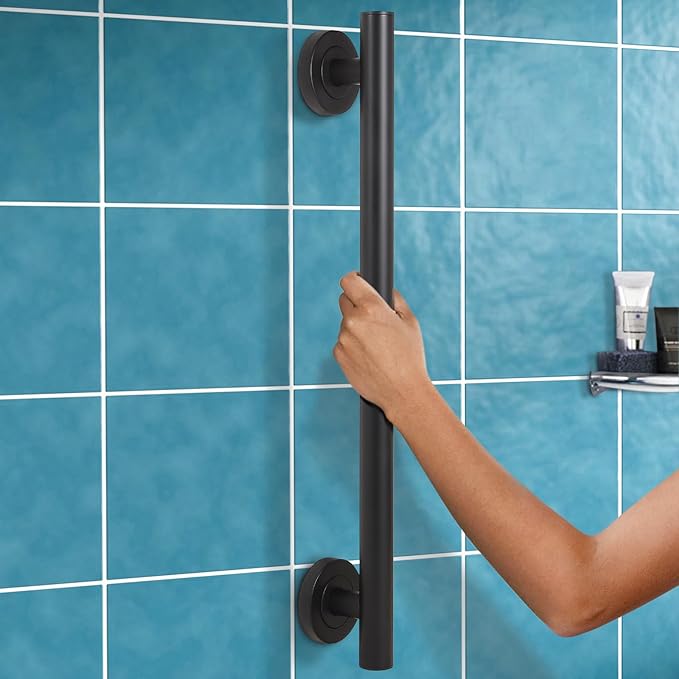 Lava Odoro Shower Grab Bar, Modern Stainless Steel Handicap Grab Bar for Bathtubs and Showers, Shower Safety Bar for Seniors Disabled, ADA-Compliant (Matte Black, 24 Inch)