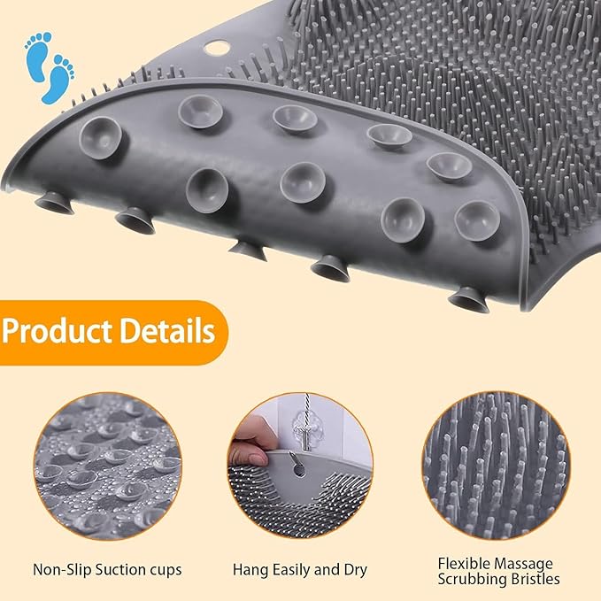 Shower Foot Scrubber Mat with Non-Slip Suction Cups, Exfoliating Foot and Back Washer Pad for Bathtub and Shower Floor (Sky Blue)