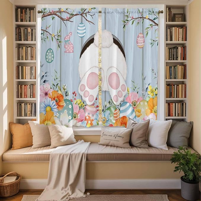Easter Window Curtains 63 Inch Long 2 Panel Set, Rod Pocket Bedroom Curtains & - Image 3