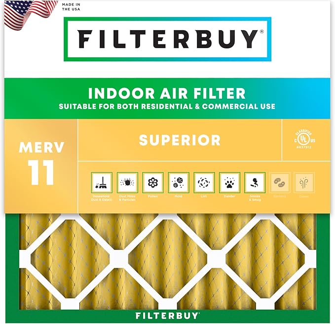 Filterbuy 12x12x2 Air Filter MERV 11 Superior Pet & Allergy Defense, by Filterbuy