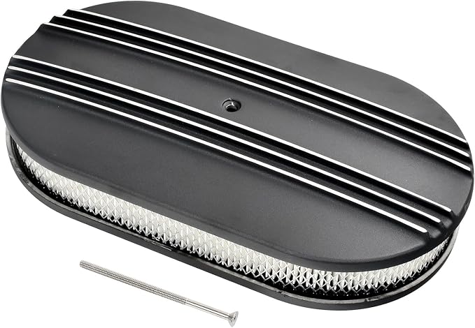 15" Black Aluminum Air Cleaner Assembly Kit Alloy Oval Partial Half Finned by TBAPFS