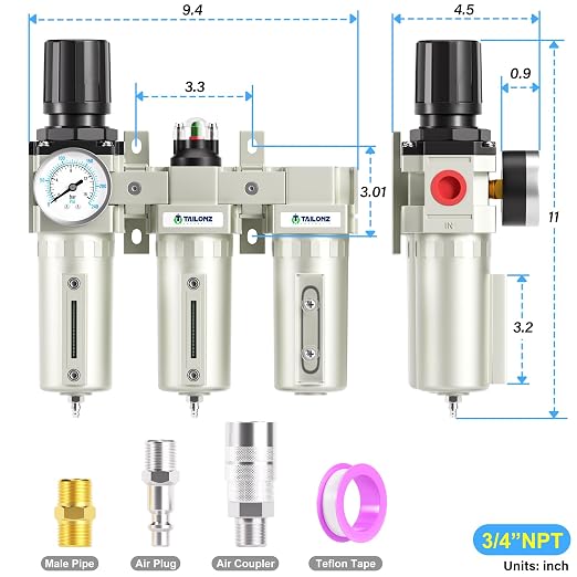TAILONZ PNEUMATIC 0-240PSI 3/4 Inch NPT Industrial Grade Three Stage Air Drying - Image 2