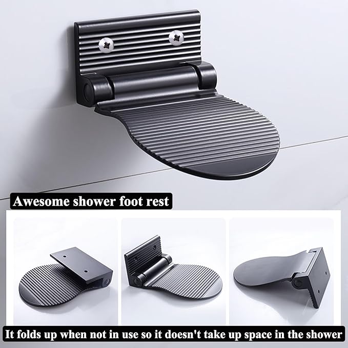 Shower Foot Rest, Shaving & Washing Foot Rest, Heavy Duty Aluminum Alloy Shaving Shelf Fold-Up for Shaving Legs (Black)