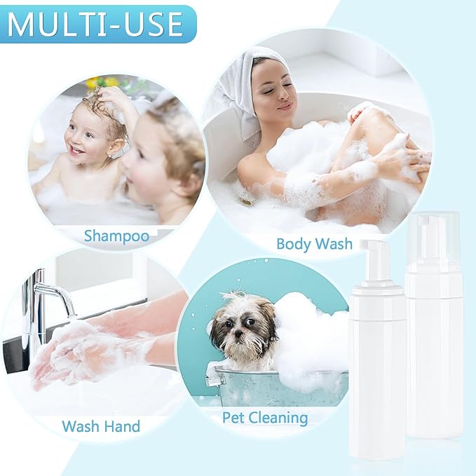 Foam Pump Bottle 150ml/5 oz Empty Plastic Foam Dispenser Pump Bottle Travel Large Refillable BPA Free Lotion Bottles for Shampoo Shower Hand Soap Foaming (6 Pack) White