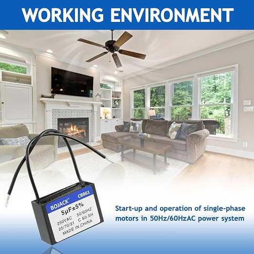 BOJACK CBB61 5uF 250V AC 2 Wires Ceiling Fan Starting Capacitor, - Image 5