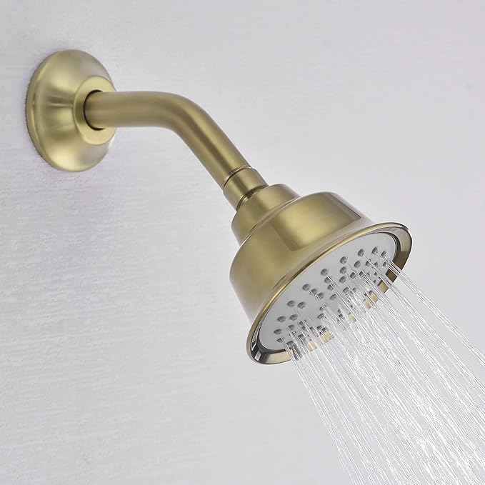 BESTILL Wall Mounted 6 Inch Shower Head Arm, Shower Arm and Flange Included, Brushed Gold