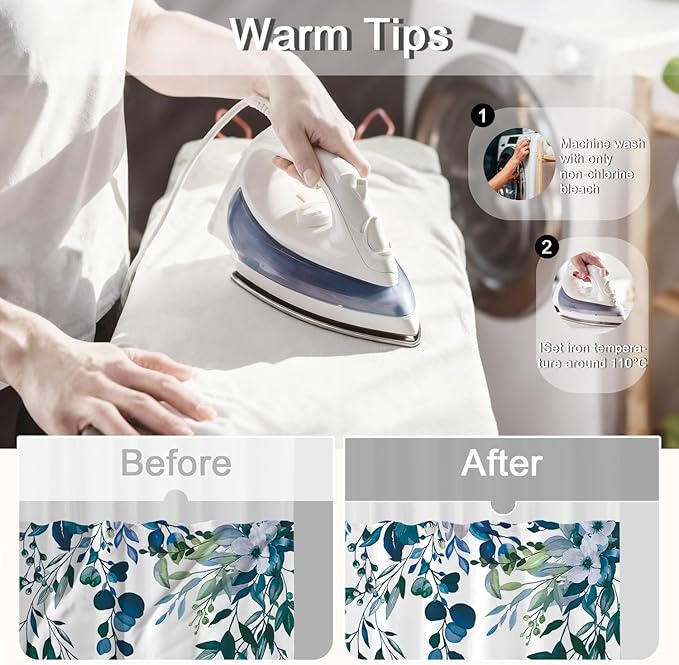 No Hook Shower Curtain and Liner Set, Dark Blue Eucalyptus Floral Shower Curtains for Bathroom, Bath Curtain Sets with Snap in Liner, Waterproof with See Through Top Window, 71x84 Inches