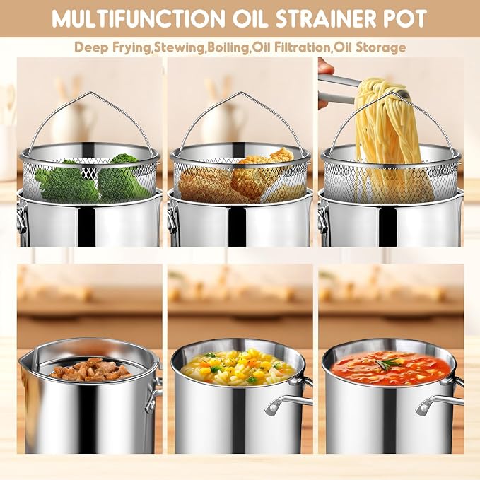 Chihee Grease Container Deep Fryer 2 in 1 Stainless Steel Bacon Grease Saver - Image 5
