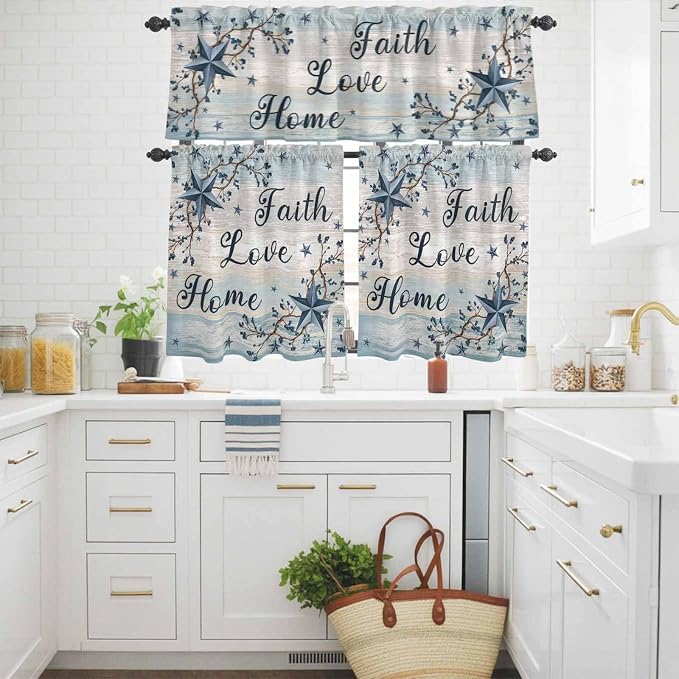 Vintage Farmhouse Kitchen Curtains Set 3 Piece - Image 3