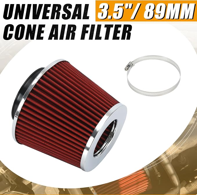 PTNHZ Universal Red 3.5" 89mm High Flow Cold Air Intake Cone Air Filter Power - Image 2