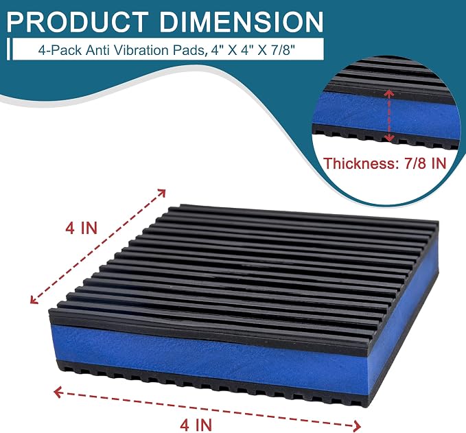 4-Pack Anti Vibration Pads, EVA Rubber Isolation Mats, Heavy Duty Vibration - Image 2