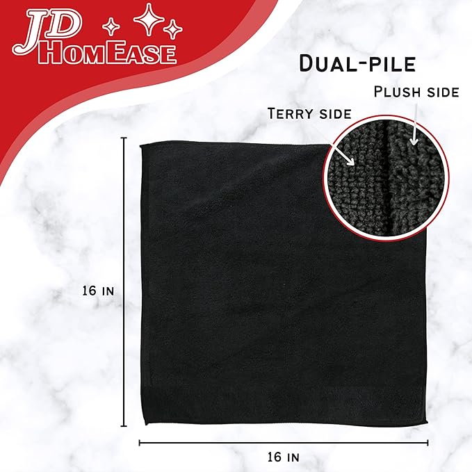 Microfiber Cleaning Cloths, 240 Pack, 16"x16", All-Purpose, Softer, Highly Absorbent, Lint-Free, Reusable, Washable Pro Towels, Black, for House, Kitchen, Bathroom, Car, Office