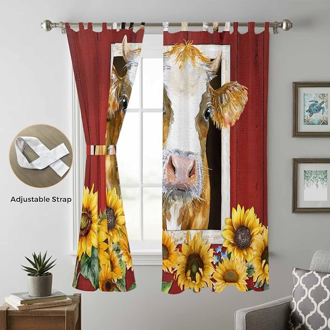 Cows Sunflowers Living Room Curtains 84 Inch Length, Window Curtains Tab Top - Image 5