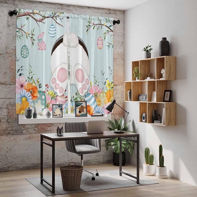 Easter Bunny Window Curtains 63 Inch Long 2 Panel Set, Rod Pocket Bedroom - Image 6