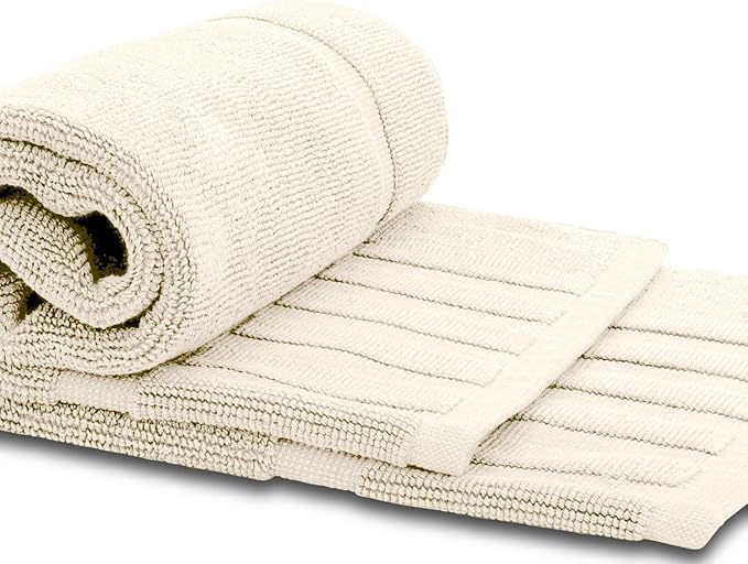 White Classic Luxury Bath Mat Floor Towel Set - Absorbent Cotton Hotel Spa Shower/Bathtub Mats [Not a Bathroom Rug] 22"x34" | 2 Pack | Ivory