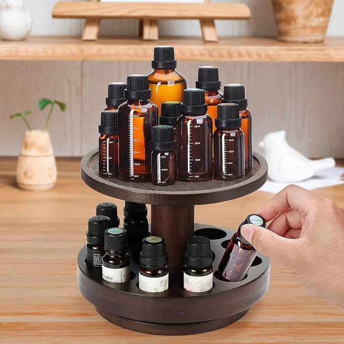 TJ.MOREE Bamboo Essential Oil Organizer 2-Tier Carousel Holder Black Walnut | - Image 8