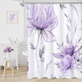 Purple and Grey Boho Watercolor Floral Shower Curtain, Ink Painting Style Blossom & Leaf Shower Curtains for Chic Elegant Bathroom, Artistic Fabric Cloth Flower Shower Curtain, 72x72