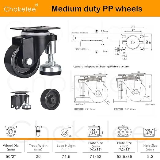 2" Leveling Plate Caster Wheels - Image 2