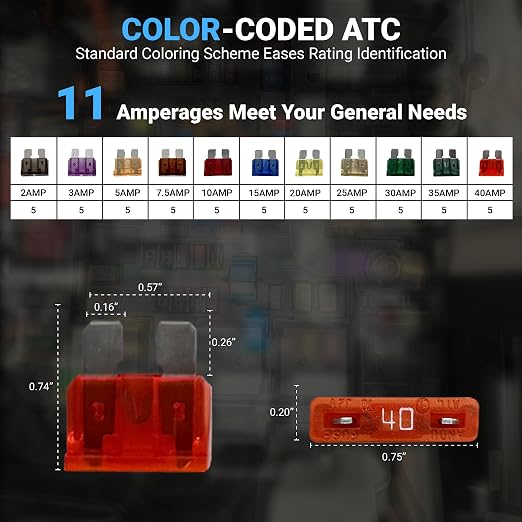 Standard ATO ATC Car Fuse Assortment Kit, 55 Pieces, RV Marin Automotive Blade - Image 3