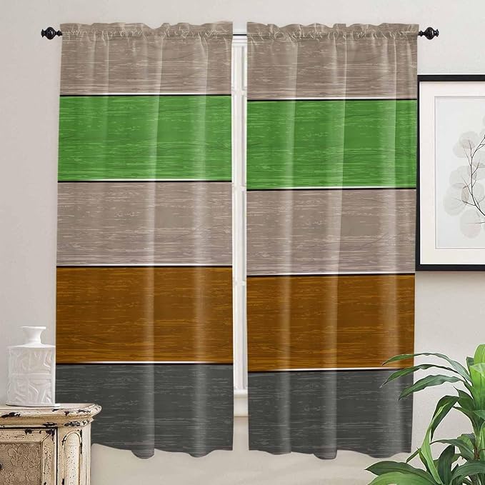 Farm Gray Green Brown Wood Grain Window Valance Curtains, Rustic Wooden Plank - Image 7