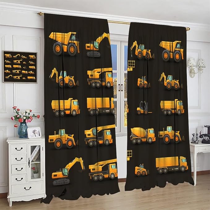 Kids Construction Window Curtains, Construction Machinery Equipment Mode of - Image 3