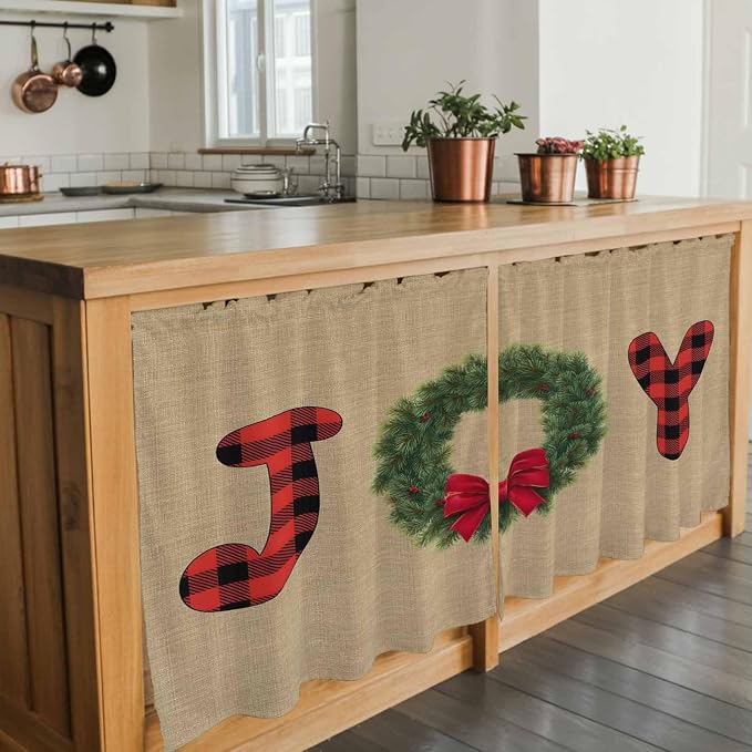 Red Green Christmas Kitchen Tier Curtains 24 Inch Long 2 Panel Set, Rod Pocket - Image 7