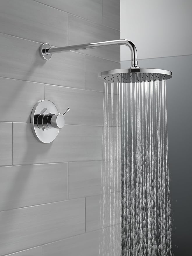 Delta Modern 14 Series Round Rain Shower Faucet Set, Chrome Shower Head and Handle Set, Valve Trim Kit, Chrome T14269-PP (Valve Not Included)