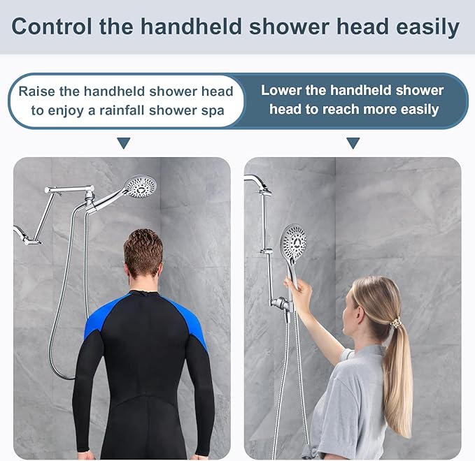 BRIGHT SHOWERS Brass Shower Arm Extender for Rain and Handheld Shower Head, 14 Inch Universal Shower Head Extension Arm, Adjustable Height & Angle, Chrome