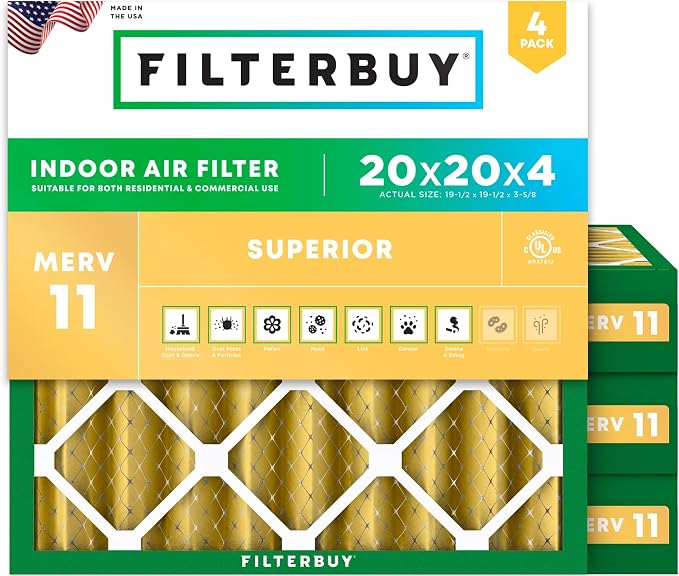 Filterbuy 20x20x4 Air Filter MERV 11 Superior Pet & Allergy Defense, by Filterbuy