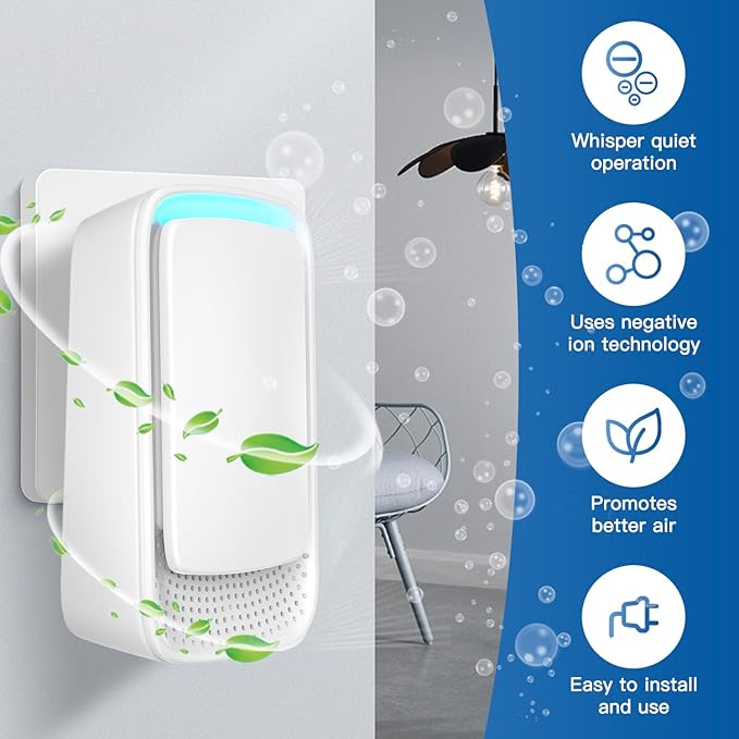 Plug-In Air Ionizer Air Purifier (4 Pack), Negative Ion Odor Neutralizer, Filterless & Portable Wall Outlet Air Freshener, Ultra Quiet 24/7 Operation for Home Bedroom Office Bathroom