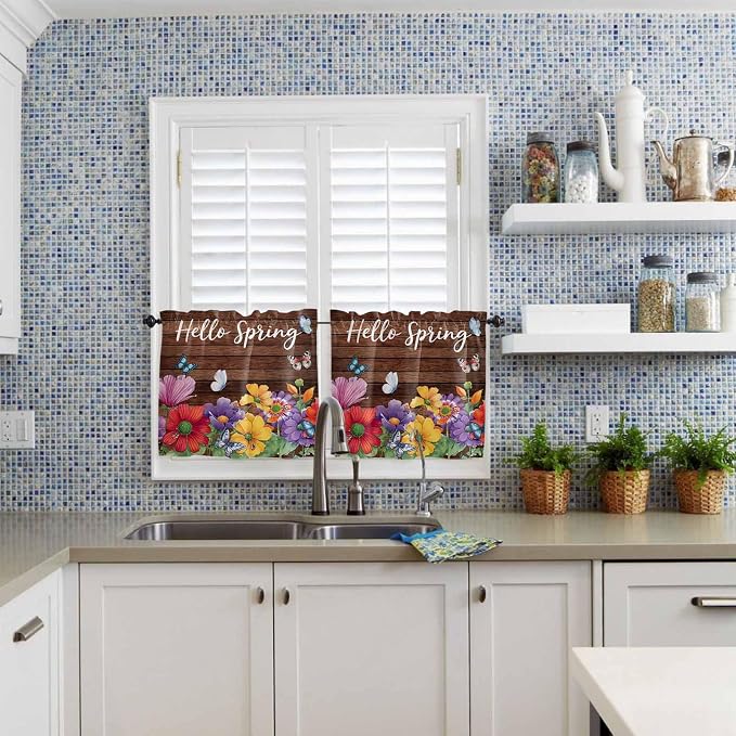 Spring Flowers Half Window Curtain 36 Inches Long, Watercolor Farmhouse - Image 2