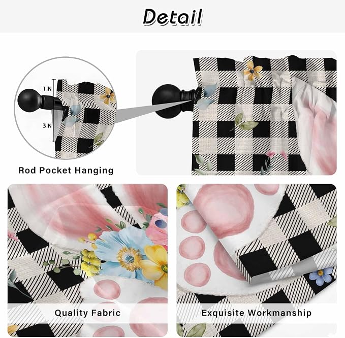 Easter Kitchen Tier Curtains 24 Inch Long 2 Panel Set, Rod Pocket Cafe Small - Image 9
