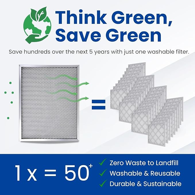 McPherson Reusable Air Filter 20x16x1 | Washable MERV 8 | Made in USA Metal - Image 2