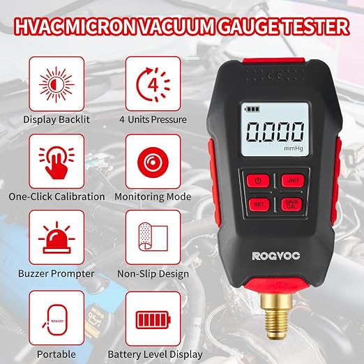 Digital Vacuum Gauge, HVAC Micron Vacuum Gauge Tester - Image 2